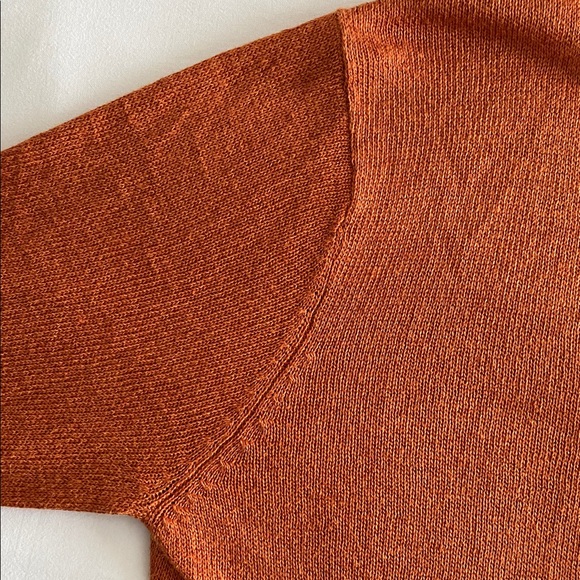 Eileen Fisher Cotton Linen Blend Italian yarn burnt orange Cardigan MOP buttons - Picture 7 of 13